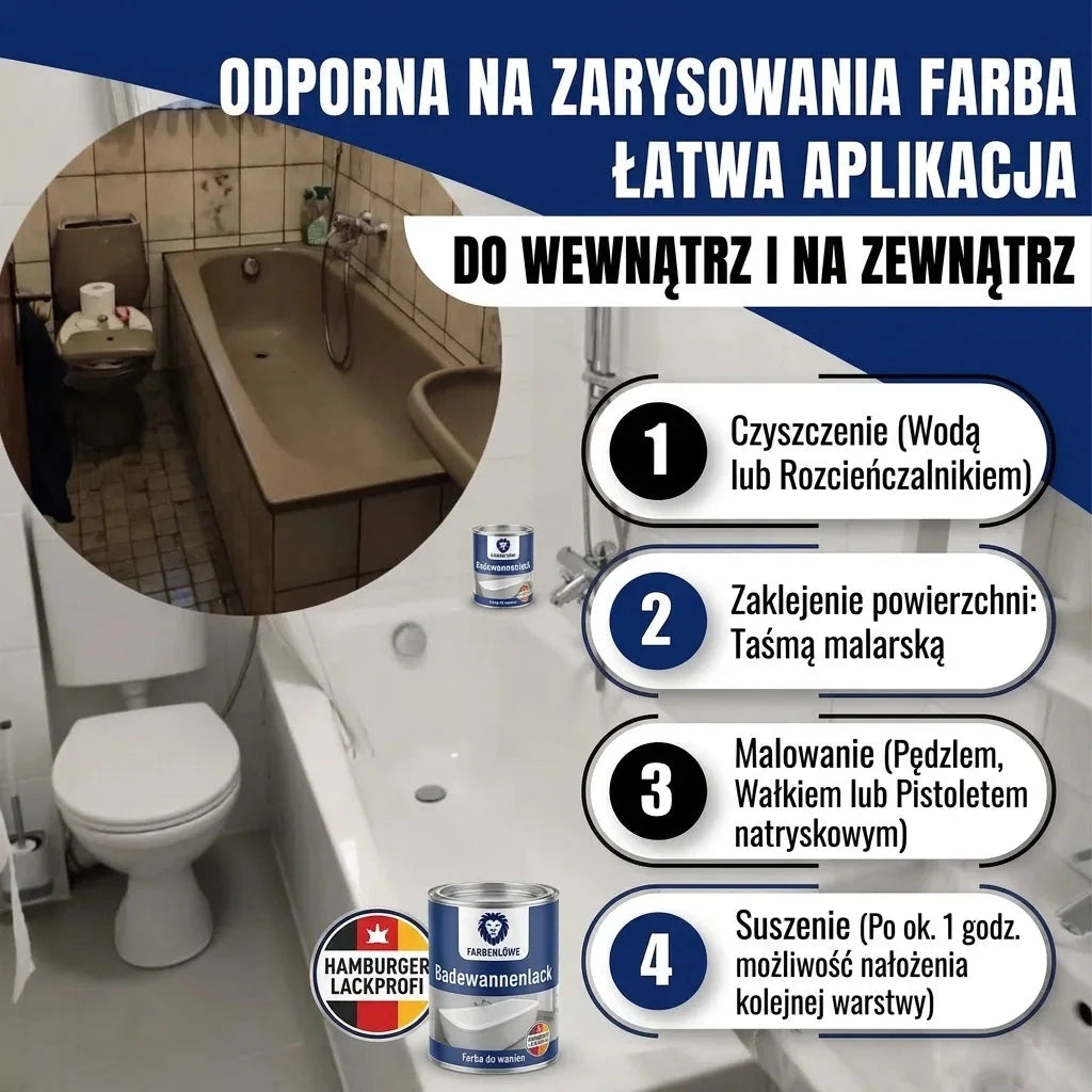 Farba do wanien 2K zestaw bez zmartwień (X500) z akcesoriami XXL - Hamburger Lack-Profi