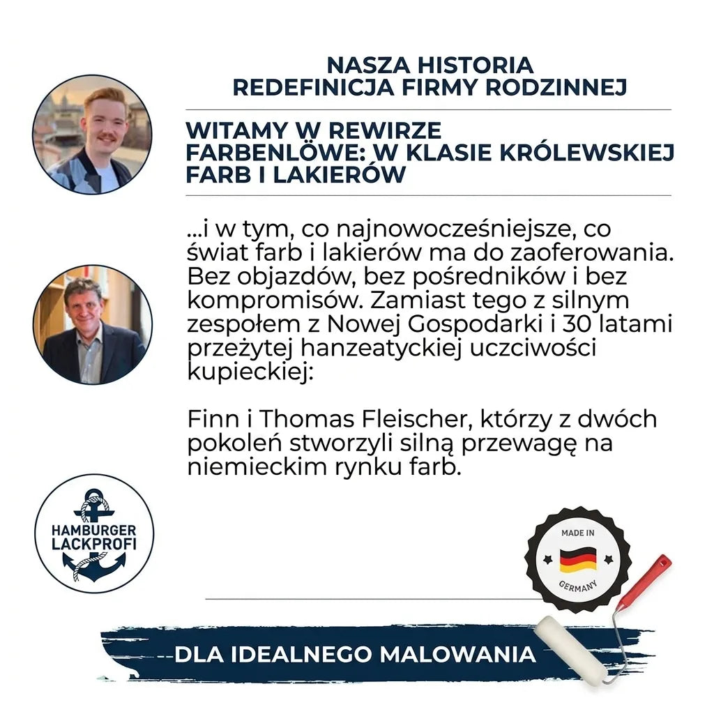Farbenlöwe: rodzinna firma z dwoma pokoleniami doświadczenia. Niemieckie farby i lakiery klasy premium.