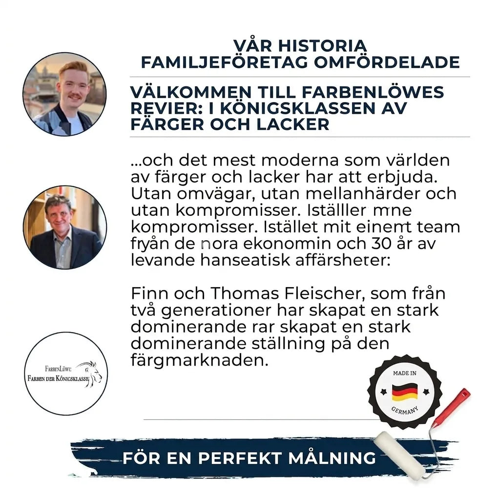 Farbenlöwe, tyskt familjeföretag för färger och lacker. Premiumkvalitet, två generationer, Made in Germany.