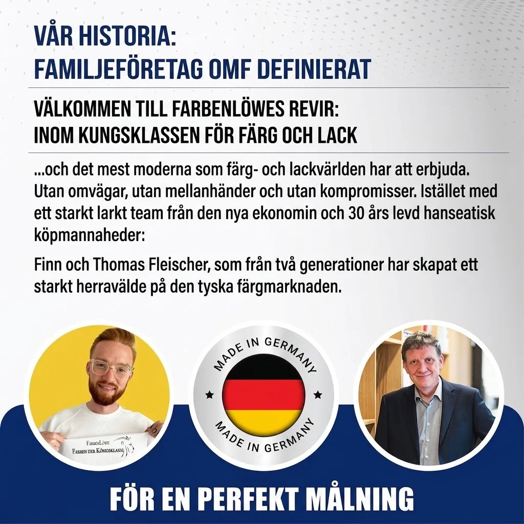 Tysk företagsberättelse: Farbenlöwe, specialister på färg och lack. Finn och Thomas Fleischer. Made in Germany.
