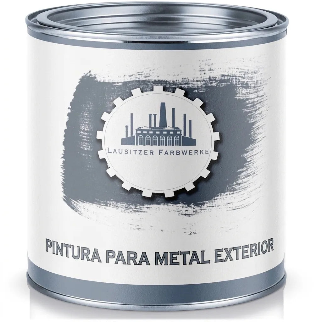 Lata de pintura de protección para metal Lausitzer Farbwerke, gris, sobre fondo blanco.