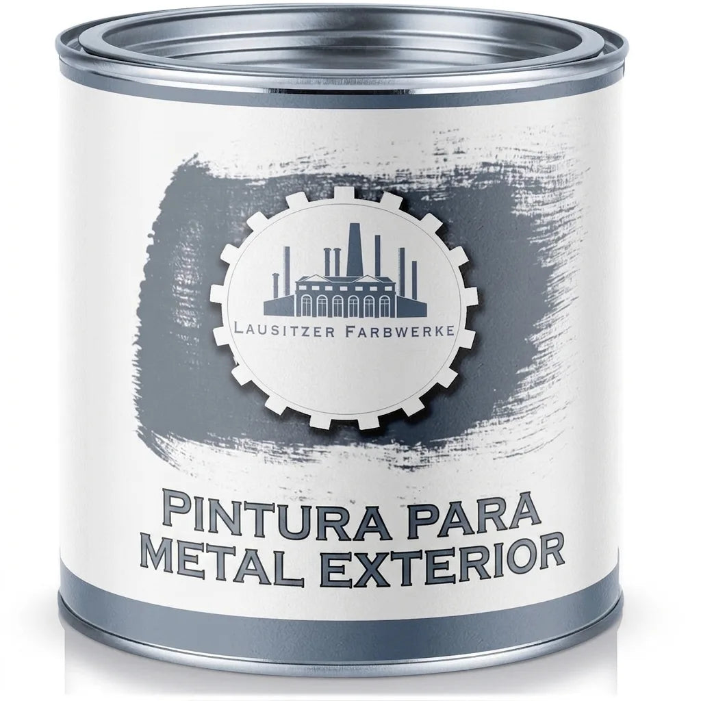 Lata de pintura protectora de metal gris de la marca Lausitzer Farbwerke.