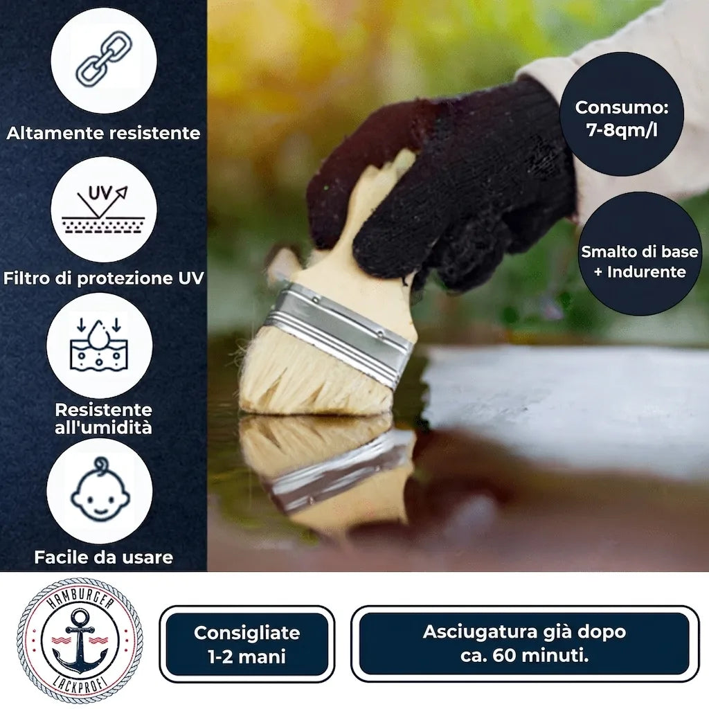 Vernice premium durevole con protezione UV, resistente all'umidità, facile applicazione e asciugatura rapida.
