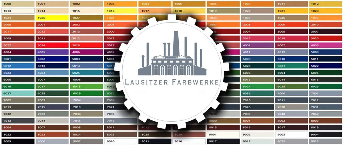 Tabella colori RAL Lausitzer Farbwerke con codici numerici per vernici e pitture.