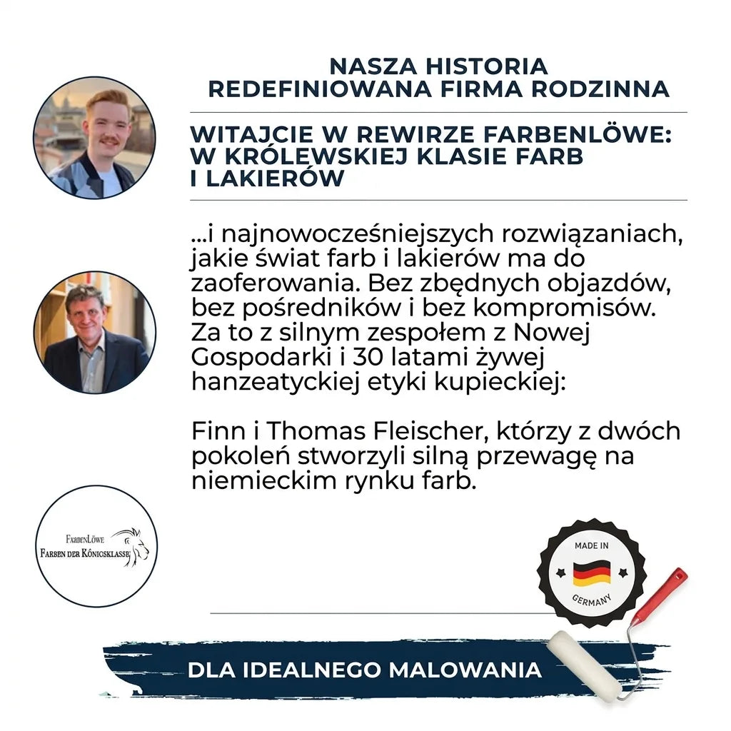 Historia FarbenLöwe: rodzinna firma redefiniująca rynek farb. Finn i Thomas Fleischer gwarantują najwyższą jakość z Niemiec.