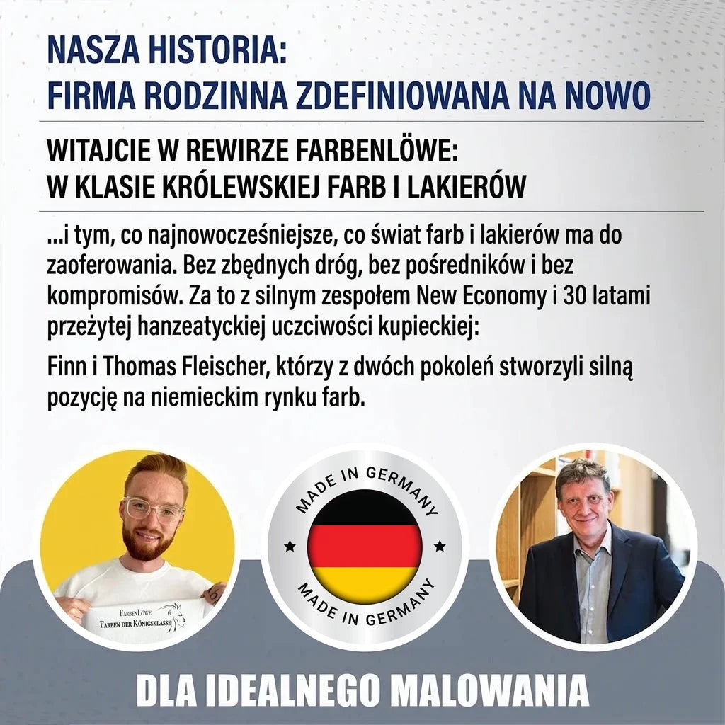 Historia niemieckiej firmy rodzinnej Farbenlöwe, oferującej najwyższej klasy farby i lakiery.