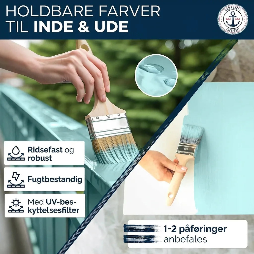 Hamborg maling til inde/ude. Ridsefast, fugtbestandig & UV-beskyttende. Nem at påføre, 1-2 lag anbefales.