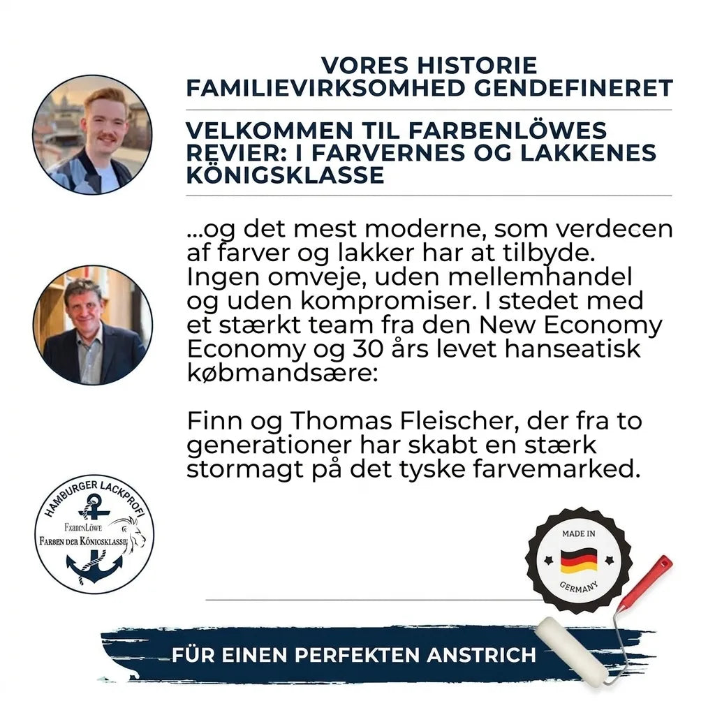 Finn og Thomas Fleischer præsenterer FarbenLöwe: Malerfirma definerer maling og lak på ny, fremstillet i Tyskland for et perfekt strøg.